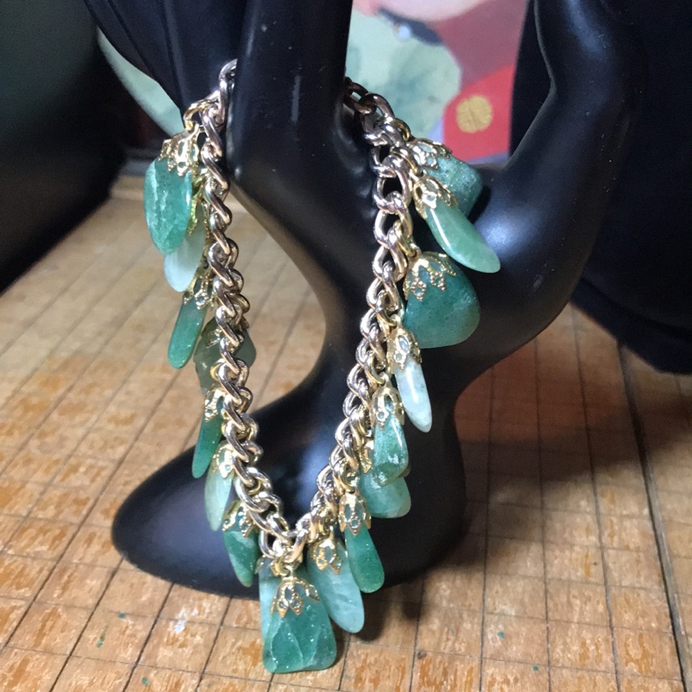 Germany Adventurine Polished Semiprecious Stone Crystal Bracelet 7.5”L D